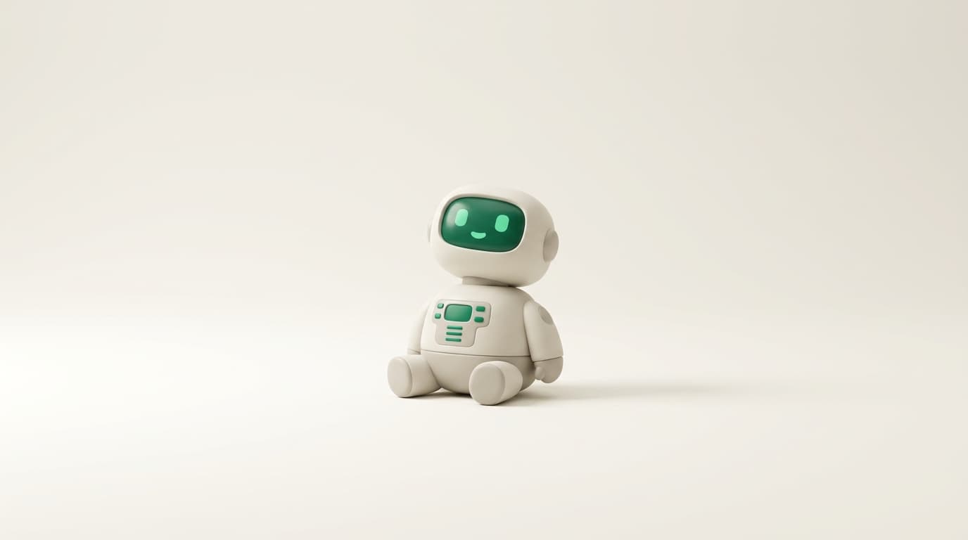 A small friendly robot figurine with green accents